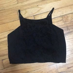 Black Crop Tank with Velvet Flower Print